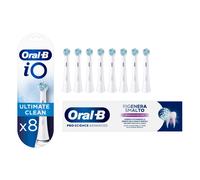 Oral-B iO Testine Ultimate Clean Bianche, 8 Testine + Oral-B Dentifricio Pro-Science Advanced Rigenera Smalto Sbiancante Delicato