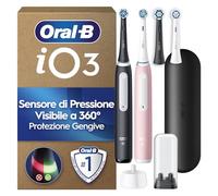 Oral-B iO3 Spazzolino Elettrico | Nero e Rosa | 4 Testine di Ricambio | Batteria a Lunga Durata | Custodia da Viaggio | Porta Testine | Confezione da 2 Spazzolini