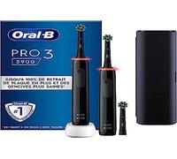 Oral-B Pro 3 3900N Spazzolini da denti elettrici (confezione da 2) con manico ricaricabile e 2 testine di ricambio, progettato da Braun, Regali Orginali - Nero e Bianco