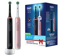 Oral-B Pro 3-3900N Spazzolino Elettrico 2 Spazzolini, 3 Modalità di spazzolamento, Azione Sbiancante, Sensore di Pressione 2 Testine, Batteria Litio Idea Regalo, Nero e Rosa