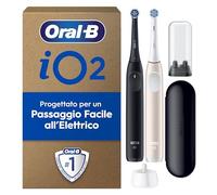 Oral-B iO 2 DUO Spazzolino Elettrico Oral B, Nero e Rosa, 2 Testine Di Ricambio e Spazzolini, Custodia Da Viaggio, Porta Ricarica Da Viaggio. Delicato sulle Gengive, Sensore di Pressione