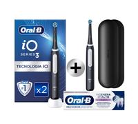 Oral-B Spazzolino Elettrico Duo Pack iO 3 Nero, 2 Testine, 2 Custodie Da Viaggio+ Oral-B Dentifricio Pro-Science Advanced Rigenera Smalto Sbiancante Delicato