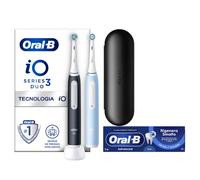 Oral-B Spazzolino Elettrico Duo Pack iO 3 Nero e Azzurro, 2 Testine, 1 Custodia Da Viaggio + Dentifricio Advanced Rigenera Smalto