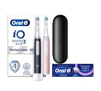 Oral-B Spazzolino Elettrico Ricaricabile iO 3 Rosa e Nero, 2 Testine Di Ricambio, 1 Custodia Da Viaggio. Confezione Doppia. 2 Spazzolini