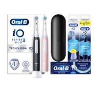 Oral-B Spazzolino Elettrico Ricaricabile iO 3 Rosa e Nero, 2 Testine Di Ricambio, 1 Custodia Da Viaggio. Confezione Doppia. 2 Spazzolini