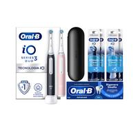 Oral-B Spazzolino Elettrico Duo Pack iO 3 Nero e Rosa, 2 Testine, 1 Custodia da Viaggio + Dentifricio Advanced Rigenera Smalto + 10 Testine di Ricambio iO Ultimate Clean Nere e Bianche