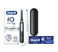 Oral-B Spazzolino Elettrico Duo Pack iO 4 Nero e Bianco, 2 Testine, 1 Custodia Da Viaggio + Oral-B Dentifricio Advanced Rigenera Smalto (75 ml)