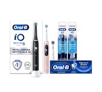 Oral-B Spazzolino Elettrico Duo Pack iO 6 Nero e Rosa, 3 Testine + Dentifricio Advanced Rigenera Smalto + 4 Testine di Ricambio iO Ultimate Clean Nere e Bianche