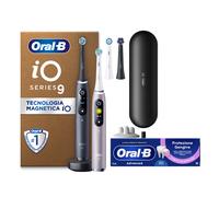 Oral-B Spazzolino Elettrico Ricaricabile iO 9 Nero e Rosa, 3 Testine di Ricambio, 1 Custodia da Viaggio Ricaricabile, Confezione Doppia, 2 Spazzolini