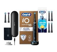 Oral-B Spazzolino Elettrico iO 10 Nero con 3 Testine + 4 Testine Oral B di Ricambio iO Series Ultimate Clean Nere, 5 Ricambi Spazzolini Elettrici, Custodia da Viaggio