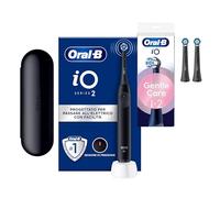 Oral-B Spazzolino Elettrico iO 2 Nero con 1 Testina + 2 Testine Oral B di Ricambio iO Series Gentle Care Nere Delicate Sulle Gengive, 3 Ricambi Spazzolini Elettrici