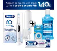 Oral-B Spazzolino Elettrico iO 6 Bianco, 2 Testine, 1 Custodia Da Viaggio + Oral-B Dentifricio Pro-Science Advanced Rigenera Smalto + Oral-B colluttorio Pro-expert + Oral-B filo interdentale Essential
