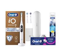 Oral-B Spazzolino Elettrico iO 7 Bianco, 3 Testine, 1 Custodia Da Viaggio + Dentifricio Advanced Protezione Sensibilità + Testine di Ricambio iO Ultimate Clean Bianche, Confezione da 4 Testine
