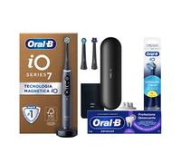 Oral-B Spazzolino Elettrico iO 7 Nero, 3 Testine, 1 Custodia Da Viaggio + Dentifricio Advanced Protezione Sbiancante + Testine di Ricambio iO Ultimate Clean Nere, Confezione da 4 Testine