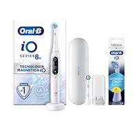Oral-B Spazzolino Elettrico iO 8 Bianco, 2 Testine, 1 Custodia Da Viaggio + 4 Testine di Ricambio iO Ultimate Clean Bianche