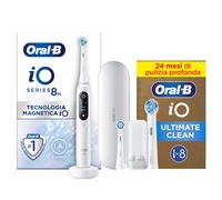 Oral-B Spazzolino Elettrico iO 8 Bianco, 2 Testine, 1 Custodia Da Viaggio + 4 Testine di Ricambio iO Ultimate Clean Bianche