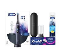 Oral-B Spazzolino Elettrico iO 8 Nero, 1 Testina, 1 Custodia Da Viaggio + Dentifricio Advanced Protezione Sensibilità + Testine di Ricambio iO Ultimate Clean Nere, Confezione da 4 Testine
