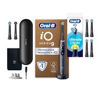Oral-B Spazzolino Elettrico iO 9 Nero con 3 Testine + 4 Testine Oral B di Ricambio iO Series Ultimate Clean Nere, 1 Spazzolino Elettrico, 7 Ricambi Spazzolini Elettrici, Custodia da Viaggio