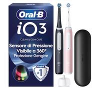 Oral-B Spazzolino Elettrico iO 3 Ricaricabile Rosa/Nero, 2 spazzolini, 2 testine, custodia