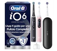 Oral-B iO6 Spazzolino Elettrico | Nero & Rosa | 3 Testine di Ricambio | Batteria a Lunga Durata | Custodia da Viaggio Premium | Confezione da 2 Spazzolini