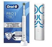 Oral-B Spazzolino elettrico Pro 1 750 con 1 testina e custodia da viaggio, progettata da Braun, colore bianco, idea regalo originale