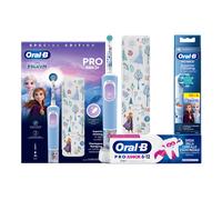 Oral-B Spazzolino Elettrico Pro Kids Frozen, 1 Testina, 1 Custodia Da Viaggio + 4 Testine Pro Kids Frozen + Dentifricio Pro Junior (6-12 anni)