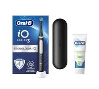 Oral-B Spazzolino Elettrico Ricaricabile iO 3 Nero, 1 Testina Di Ricambio, 1 Custodia Da Viaggio +Dentifricio Oral-B Pro-Science Protezione Gengive Pulizia Profonda 75ml. 1 Spazzolino