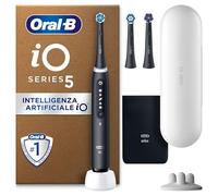 Oral-B Spazzolino Elettrico Ricaricabile iO 5 Nero, 1 Spazzolino Elettrico Oral B, 3 Testine di Ricambio, Custodia Da Viaggio, Pulizia Denti Efficace