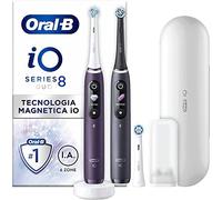 Oral-B Spazzolino Elettrico Ricaricabile iO 8N, Sensore di Pressione, Display Interattivo, Intelligenza Artificiale, 6 Modalità, 3 Testine 2 Spazzolini 1 Custodia da Viaggio, Nero e Viola, Idea Regalo