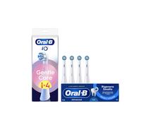 Oral-B Testine di Ricambio iO Gentle Care Bianche, Confezione da 4 Testine + Dentifricio Advanced Rigenera Smalto