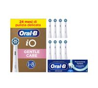 Oral-B Testine di Ricambio iO Gentle Care Bianche, Confezione da 8 Testine + Dentifricio Advanced Prevenzione Tartaro