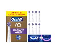 Oral-B Testine di Ricambio iO Radiant White Bianche, Confezione da 8 Testine + Dentifricio Advanced Protezione Gengive