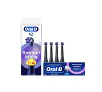 Oral-B Testine di Ricambio iO Radiant White Nere, Testine Rotonde Originali, Setole Angolate e Setole Lucidanti, 4 Testine