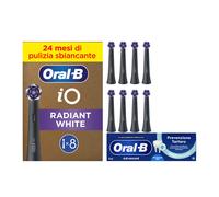 Oral-B Testine di Ricambio iO Radiant White Nere, Confezione da 8 Testine + Dentifricio Advanced Prevenzione Tartaro