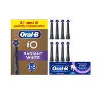 Oral-B Testine di Ricambio iO Radiant White Nere, Confezione da 8 Testine + Dentifricio Advanced Protezione Gengive