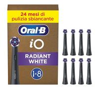 Oral-B Testine di Ricambio iO Radiant White Nere, Testine Rotonde Originali, Setole Angolate e Setole Lucidanti, 8 Testine