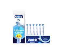 Oral-B Testine di Ricambio iO Ultimate Clean Bianche, Confezione da 6 Testine + Dentifricio Advanced Prevenzione Tartaro