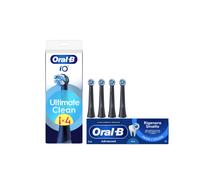 Oral-B Testine di Ricambio iO Ultimate Clean Nere, Confezione da 4 Testine + Dentifricio Advanced Rigenera Smalto