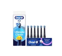 Oral-B Testine di Ricambio iO Ultimate Clean Nere, Confezione da 6 Testine + Dentifricio Advanced Protezione Gengive