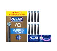 Oral-B Testine di Ricambio iO Ultimate Clean Nere, Confezione da 8 Testine + Dentifricio Advanced Protezione Gengive