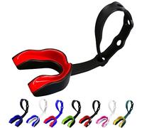 Oral Mart Paradenti sportivo per bambini, con cinghia, per calcio, hockey su ghiaccio, lacrosse, taekwondo, bandiera, colore: nero/rosso