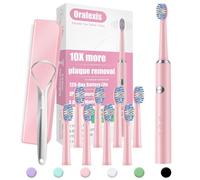 ORALEXIS Spazzolino elettrico per adulti e bambini, con raschietto per lingua e 8 testine, una ricarica rapida dura 120 giorni, pulizia profonda 40000 VPM, spazzolino da viaggio sonico - rosa