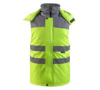 Oralidera Gilet Imbottita di Sicurezza Antinfortunistici Alta Visibilità Unisex Adulto Gilet da Lavoro Giubbino Smanicato Imbottita con Cappuccio, Verde+Grigio, XXL