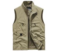 Oralidera Uomo Gilet da Caccia Giubbini Safari Giacca Senza Maniche da Lavoro Gilet da Pesca Fotografo Viaggio Sport Gilet con Tasche, Cachi, XXL