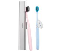 Oralphi Custodia da viaggio in alluminio con 2 spazzolini a setole morbide, kit da viaggio completo portatile per spazzolino da denti, portaspazzolino per bagno, campeggio, viaggi di lavoro