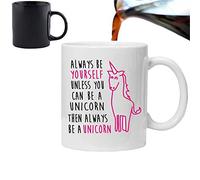 Orama MUG1022 Tazza magica da caffè/tè, con scritta Always be yourself unless you can be a unicorn”, divertente, 325,3 ml, in ceramica nera, 6 x 6 x 6 cm