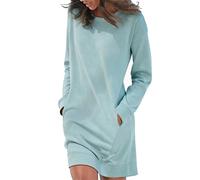ORANDESIGNE A Blu Vestiti Casual da Donna Moda Stampa Natalizia Girocollo Elegante Mini Abito Corto A Maniche Lunghe Tinta Unita Sweatshirt Felpa Lunga Pullover Invernale XXL