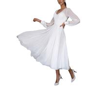 ORANDESIGNE Abiti Eleganti Donna Cerimonia Curvy Vestito da Sera Abito Cocktail Invernale Trapezio Linea ad A Maniche Lunghe Vita Alta Ginocchio Moda Tubino Damigella Matrimonio a Bianco 01 XS