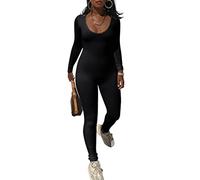 ORANDESIGNE B Nero Yoga Tute Donna Maglia a Coste Colletto Quadrato Sottile Sexy Tuta Elastica Manica Lunga Sport Allenamento Figura Aderente Tuta Intera L