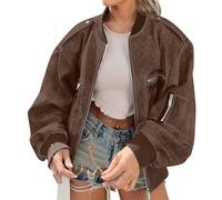 ORANDESIGNE Bomber Pelle Nera Donna Giacca Vintage Giacca corta in Ecopelle Cappotto Corto da Moto Primavera Autunno Giacche da Baseball Oversize a Maniche Lunghe Cappotti A Caffè XS